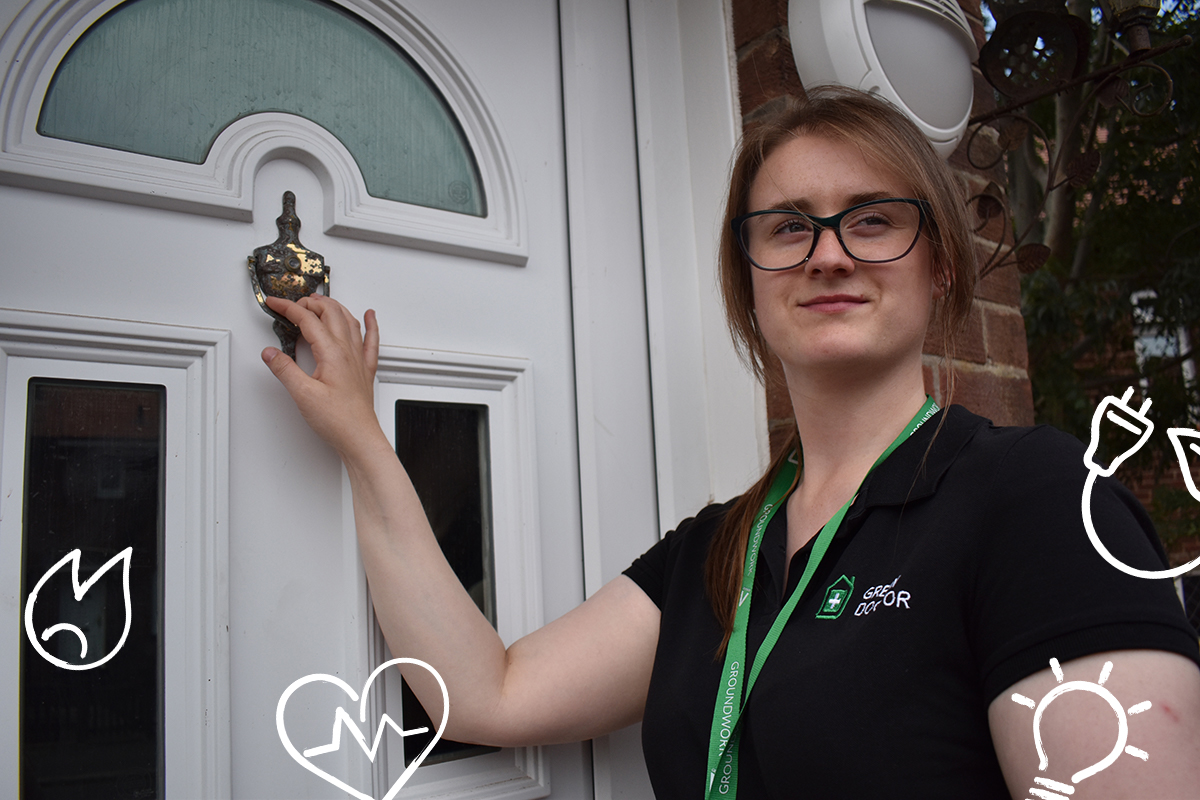 Green Doctor knocking on the door of a house